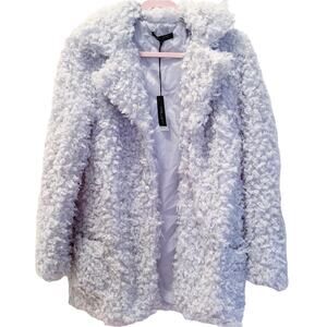 Romeo + Juliet Couture Grey Blue Faux Curly Fur Coat NWT